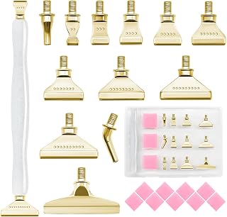 22PCS DIY Diamond Art Pen Painting Tool Set - Metal Threaded Tip Accessories Gem Resin Dotting Pen Supplies Kit (White Pen + 12 Tips + 9 Dotting Clay)