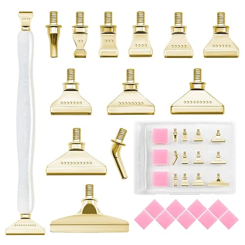 22PCS DIY Diamond Art Pen Painting Tool Set - Metal Threaded Tip Accessories Gem Resin Dotting Pen Supplies Kit (White Pen + 12 Tips + 9 Dotting Clay)