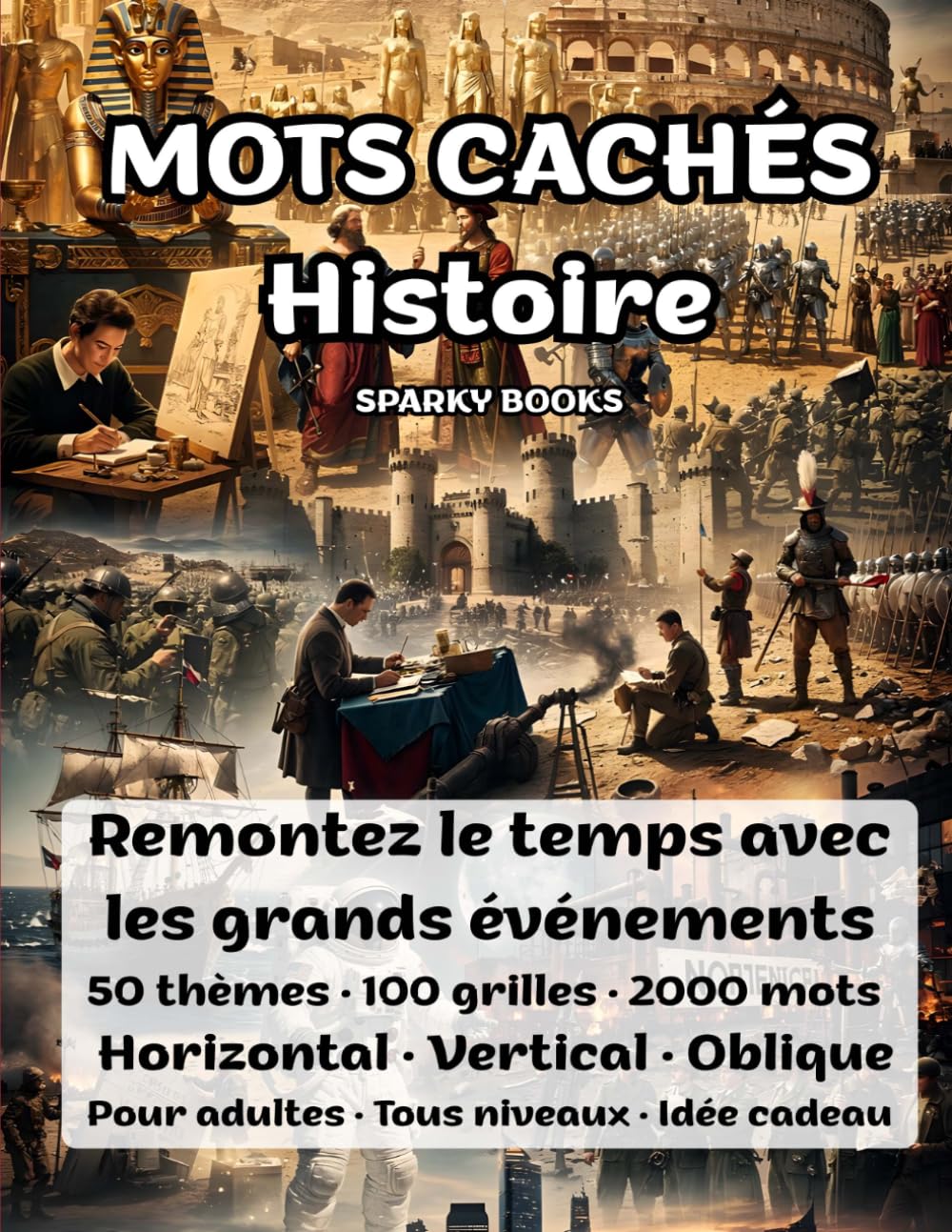 Mots Cachés Histoire: 100 grilles · 50 thèmes · 2000 mots