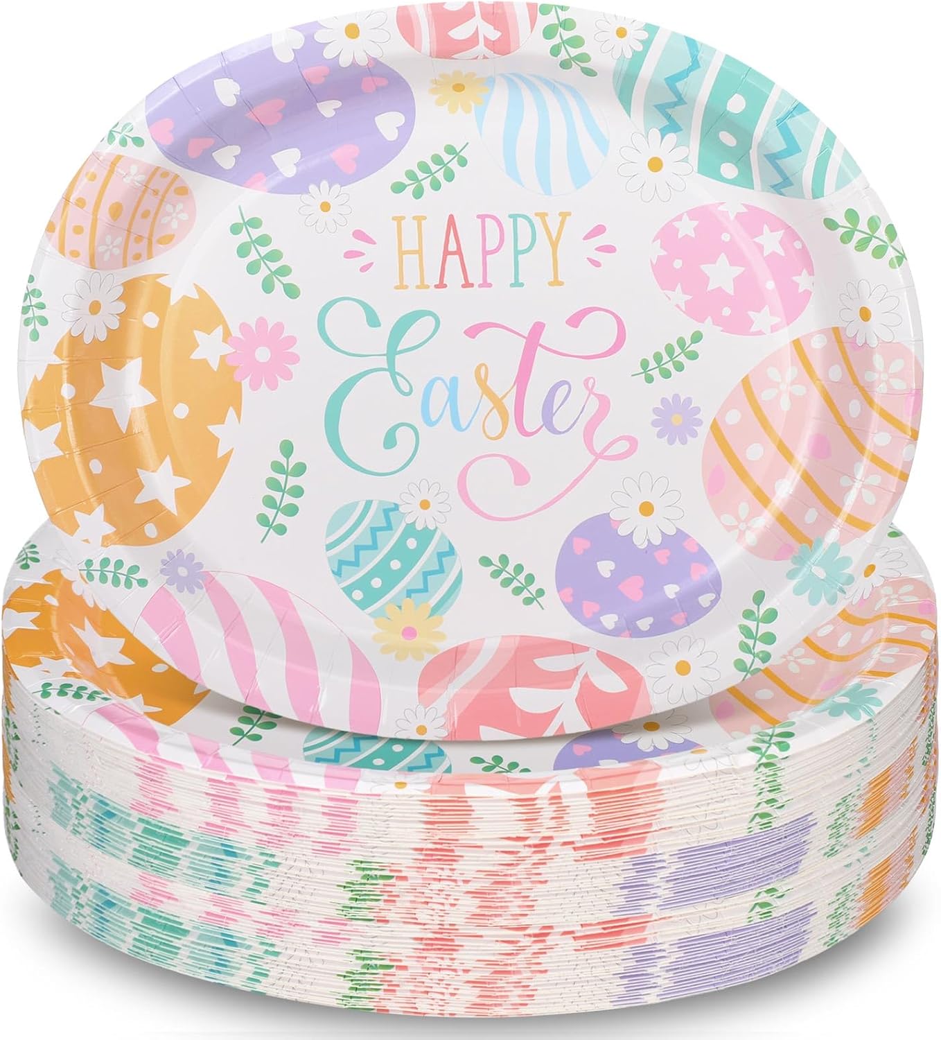100 Count Easter Paper Plates 11 x 13 Large Oval Disposable Platters Happy Easter Dinnerware Paper Serving Dish Tray Dinner Serving Tableware for Party(Easter Style)