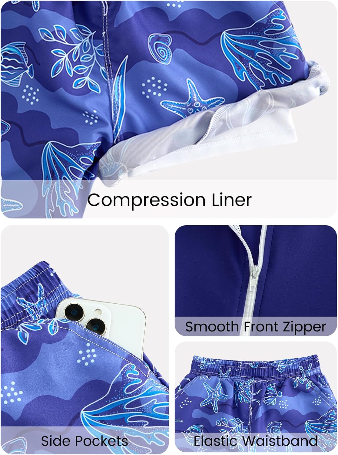 Boys Rash Guard Swimsuits 2 Piece Swim Set Zipper Long Sleeve Bathing Suit with Swim Trunks 3-12Y