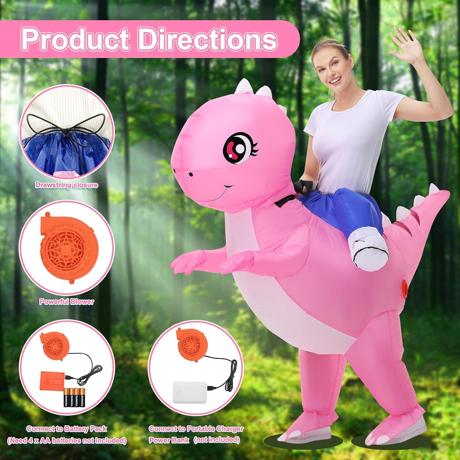 Poptrend Inflatable Dinosaur Costume for Adult Funny Ride-On Blow up Halloween Costumes Womens/Mens Holiday Party Cosplay Costumes - Image 3