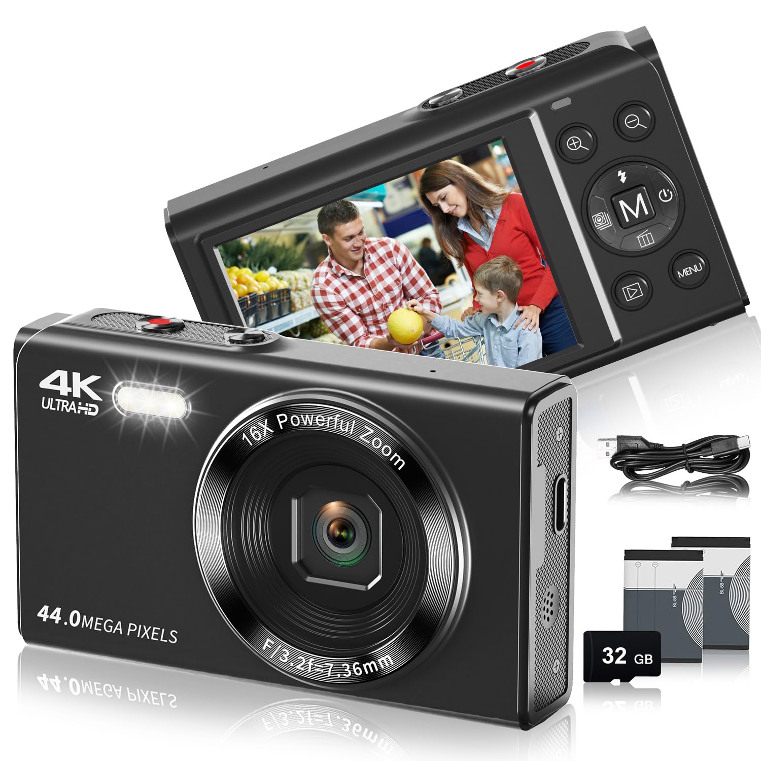 Digital Camera, 1080P 44 Mega Pixels Vlogging Camera with 16X Digital