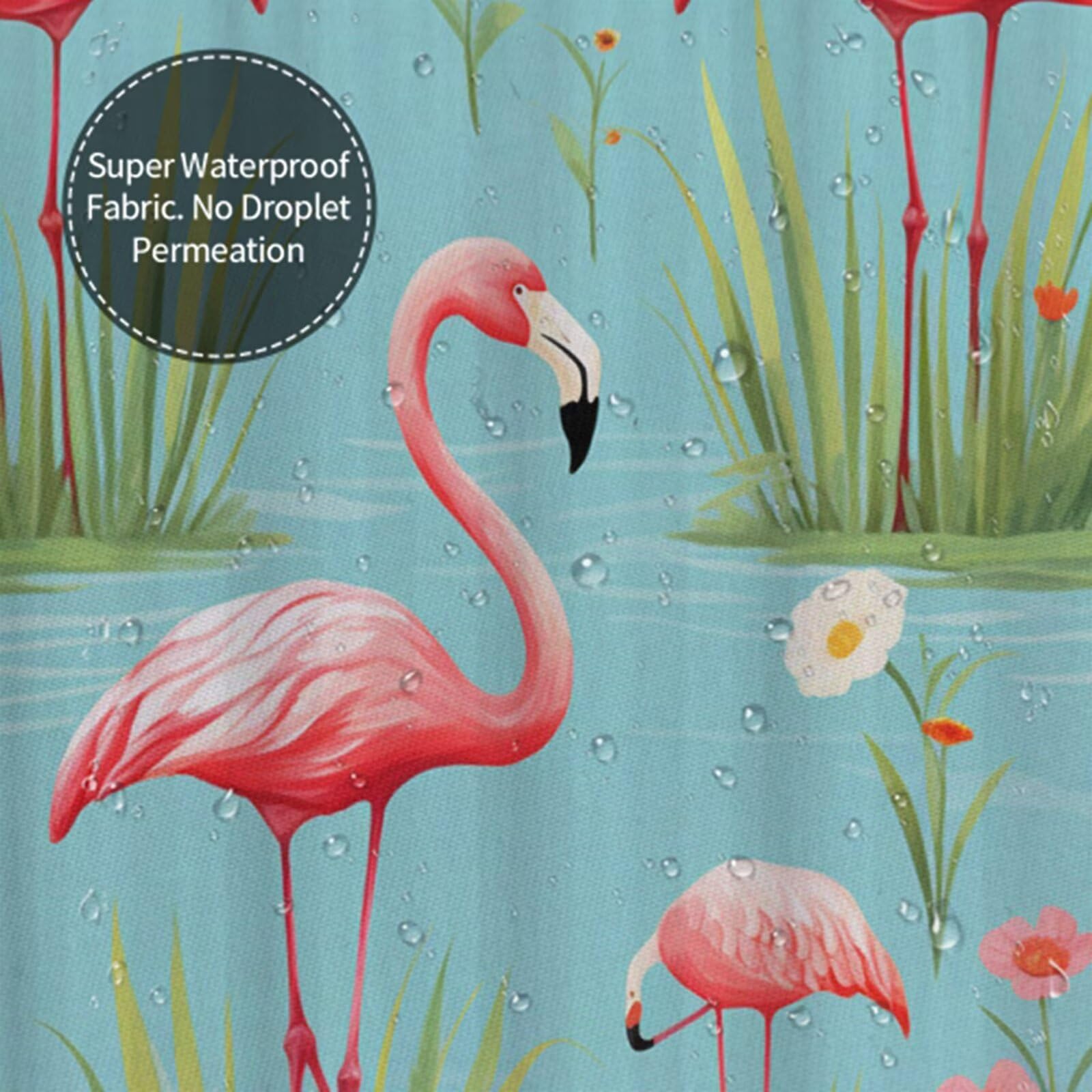 Duschvorhang 240x200 cm Anti Schimmel - Blau Design - Wasserdicht & Waschbar Schnelltrocknender Polyester Stoff - Inkl. 12 Ringe und Gewicht Shower Curtain für Badezimmer Badewanne, Flamingos J8-548