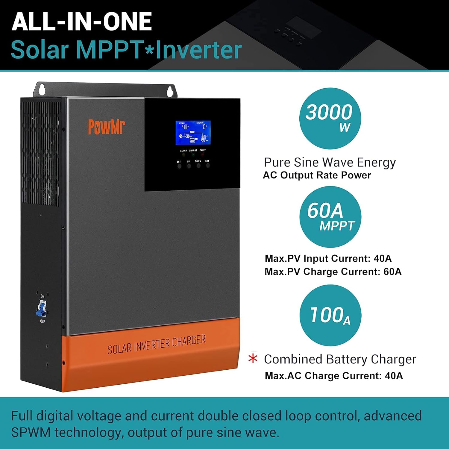 3000W Solar Inverter Pure Sine Wave 24Vdc to 110Vac, Off Grid Power Inverter Charger 3KW Built in MPPT Controller 60A, fit for 24V Lead Acid/ Lithium Batteries : Everything Else