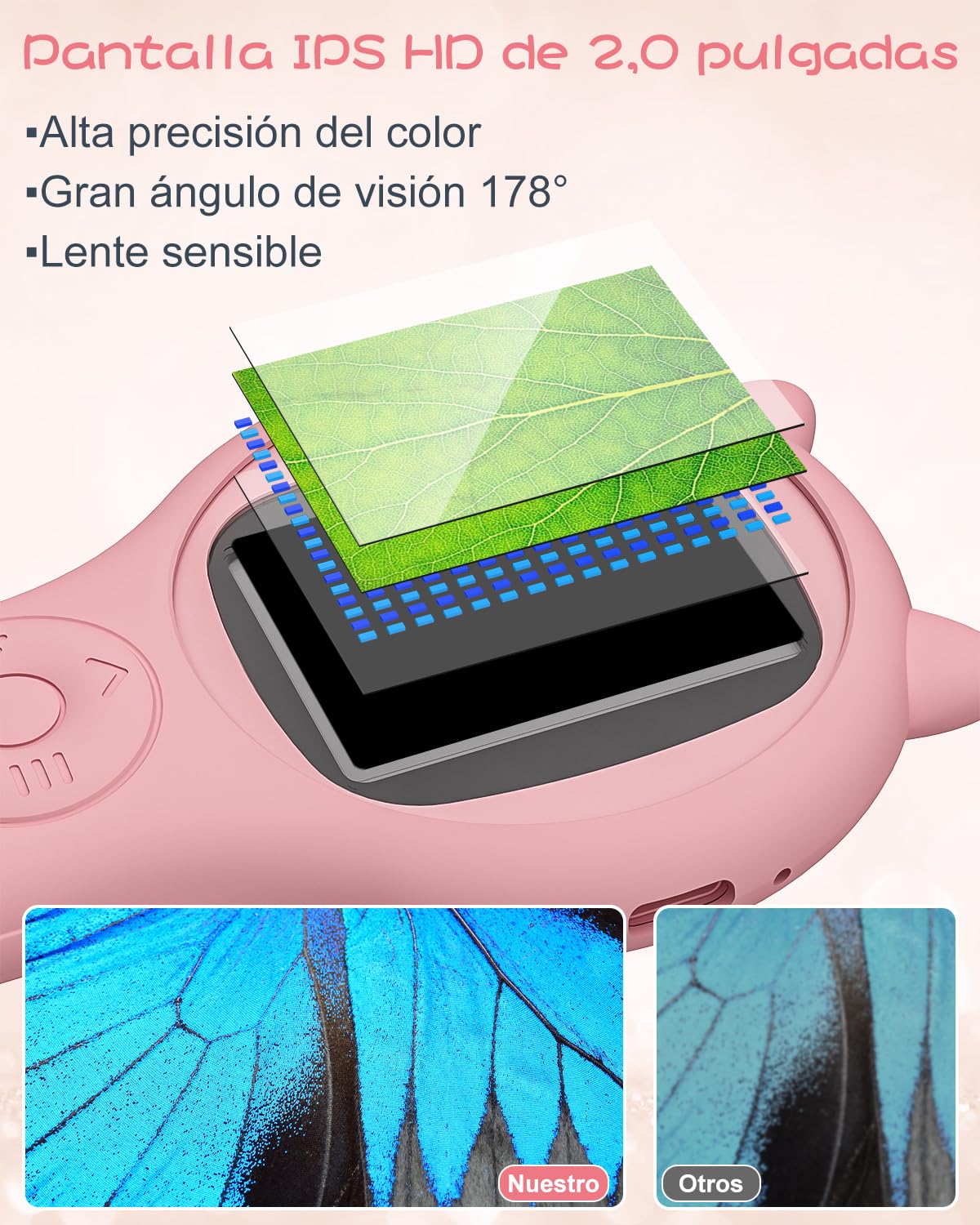 Microscopio para niños, Vankarr microscopio de Mano 500X con Pantalla IPS 2,0", Juguete Educativo de Bolsillo para el Mundo microscópico, para Ciencia, cumpleaños y Navidad, Rosa