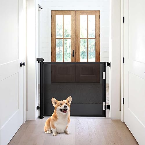 Miniatura 5 de Puerta retráctil para bebé, puerta de malla para bebés o puerta de malla para perros, 33 pulgadas de alto, se extiende hasta 55 pulgadas de ancho,