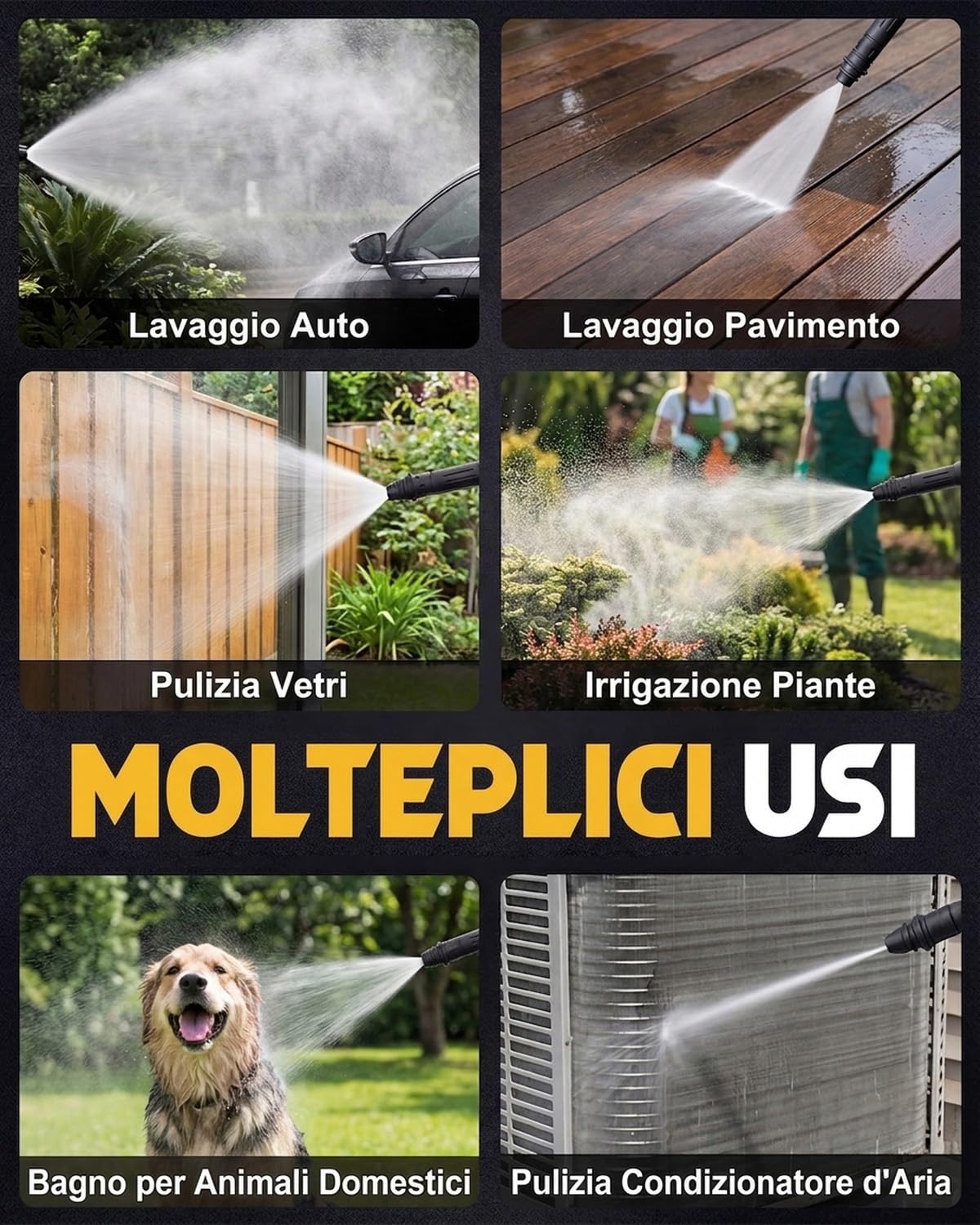 Idropulitrice Compatta Alta Pressione 135 Bar, Portata 360L/h con Pompa in Alluminio, Design Salva-Spazio Portatile, Pulitore Professionale per Auto, Bici, Mobili da Giardino e Terrazzi
