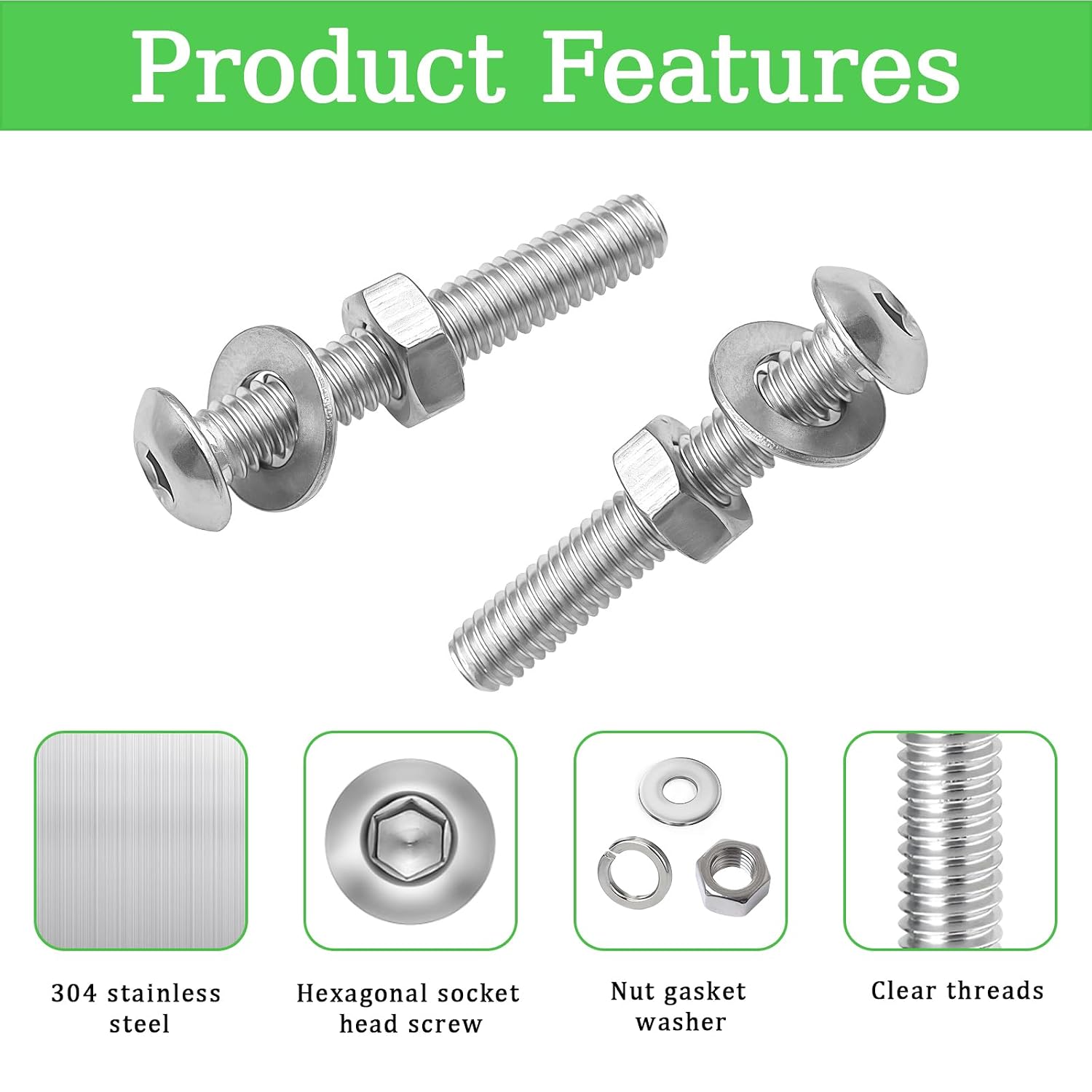 840PCS Metric Bolt and Nut Assortment Kit - M2 Machine Screws with Lock & Flat Washers, 304 Stainless Steel Hex Socket Button Head Silver Screw Set for Hardware, 3D Printer, and DIY Projects thumbnail