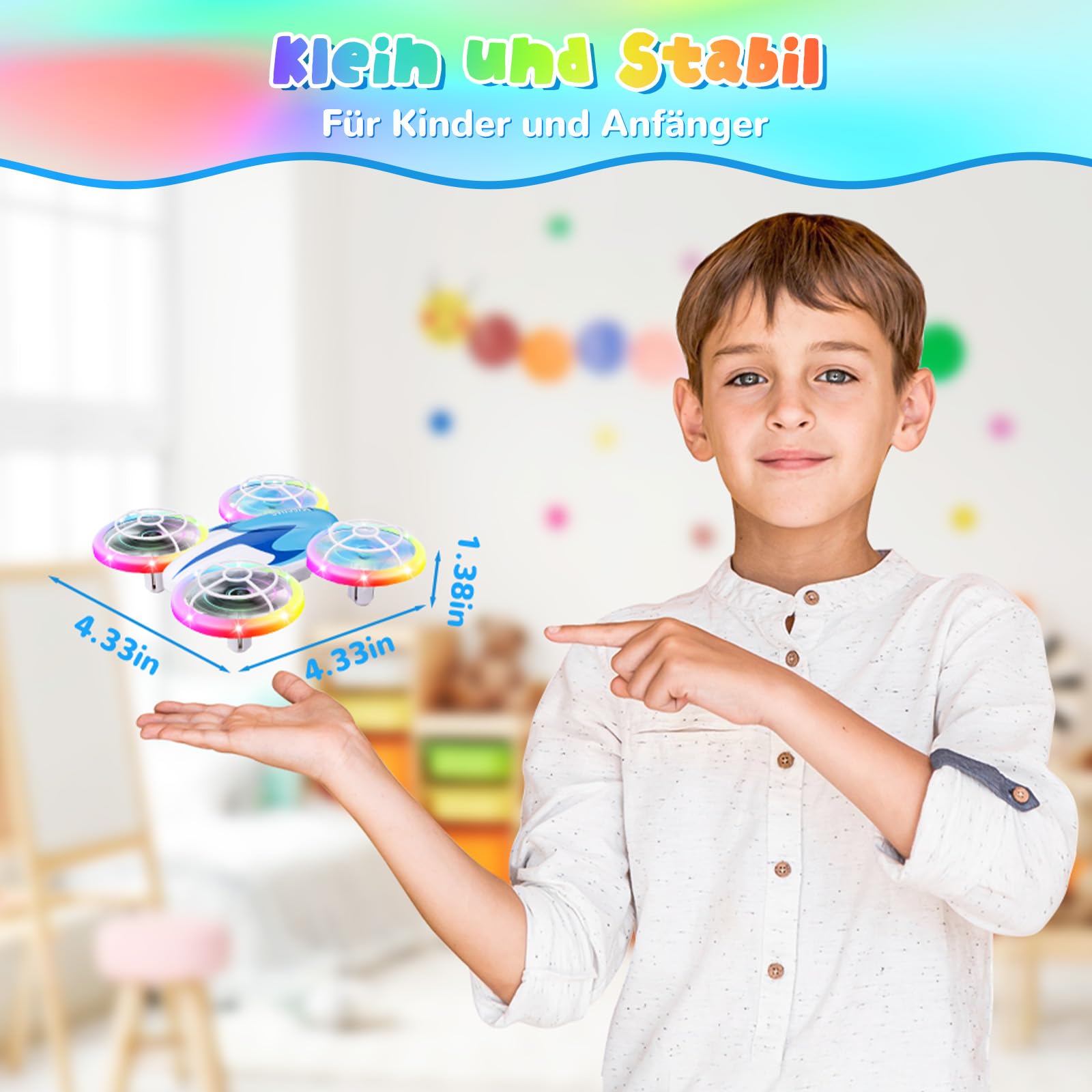 Skeufy Mini Drohne für Kinder, Kinder drohne Spielzeug ab 6+ Jahre, Drone Quadrocopter mit LED Lichter, 3D Drehung, Kopflosem Modus und 3 Akkus, Weihnachten Geburtstags