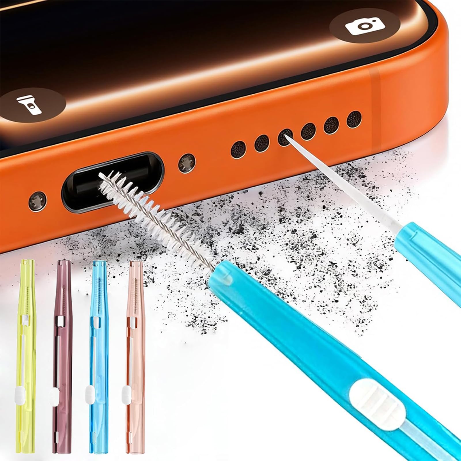 12pcs Phone Cleaning Kit, 4 Colors Anti-Clogging Bristles & Hook Charging Port Cleaning Brush Double-Sided Dust Remover Charger USB C Cleaner for Mobile Phone Speaker,Keyboard,Shower Nozzle,Headphone