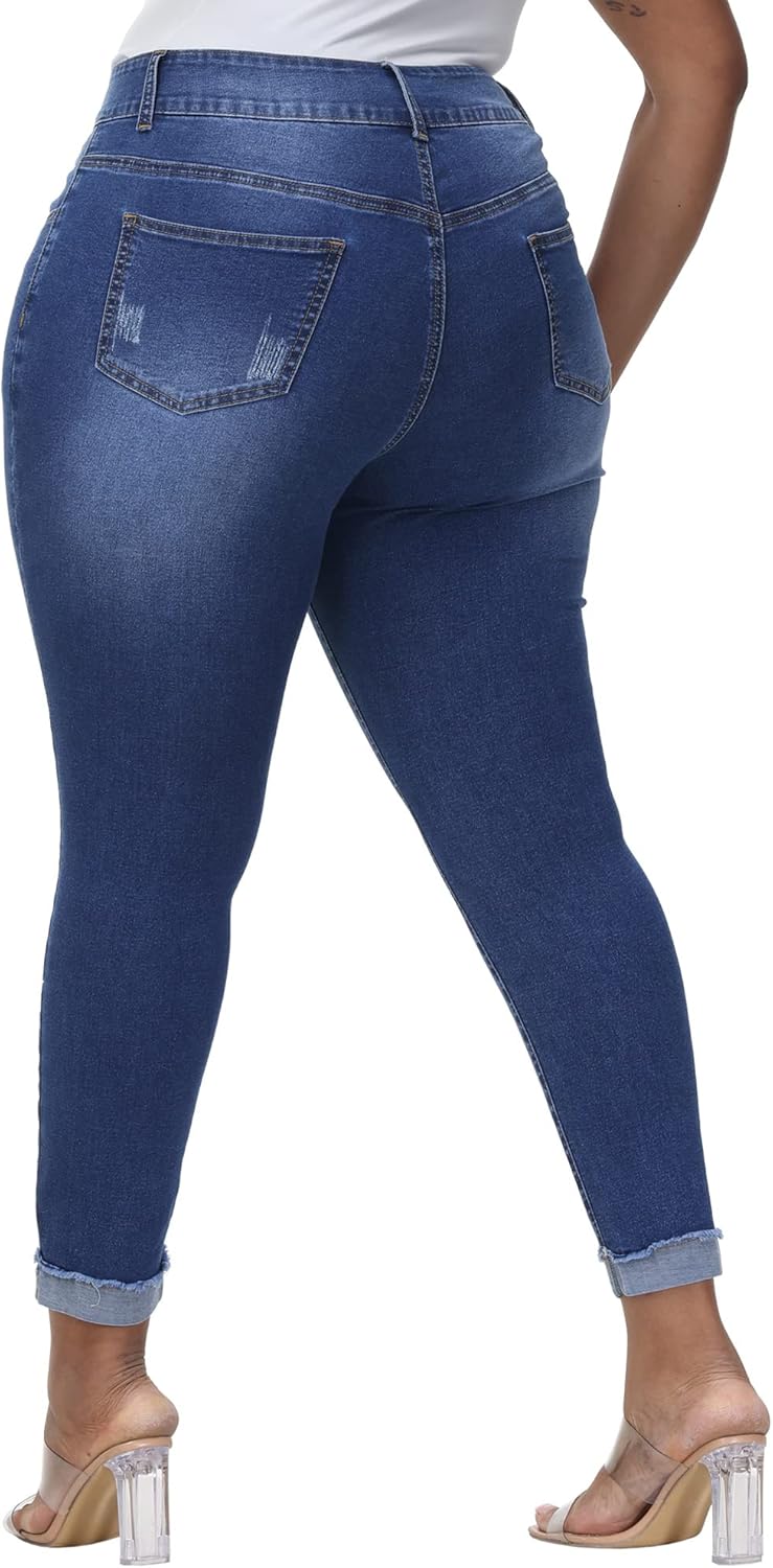 Womens Plus Size Skinny Jeans High Waisted Stretchy Classic Ankle Jean - Image 2