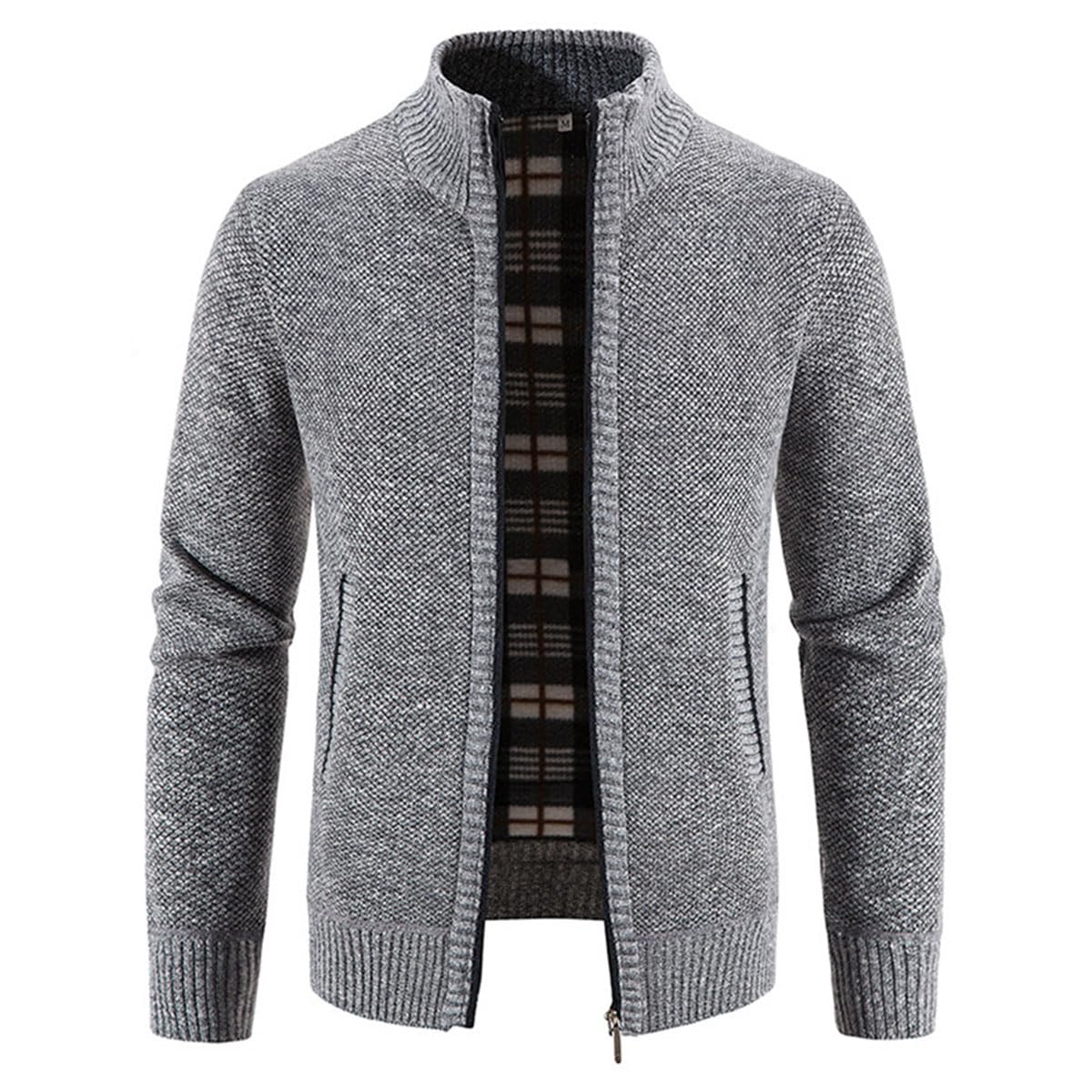 Cárdigan de Hombre con Cremallera, cárdigan cálido Informal con Cuello Alto, suéter Grueso, cárdigan de Abrigo de Invierno con Cremallera, Chaqueta de Invierno de Estilo Urbano (XL,Hellgrau)