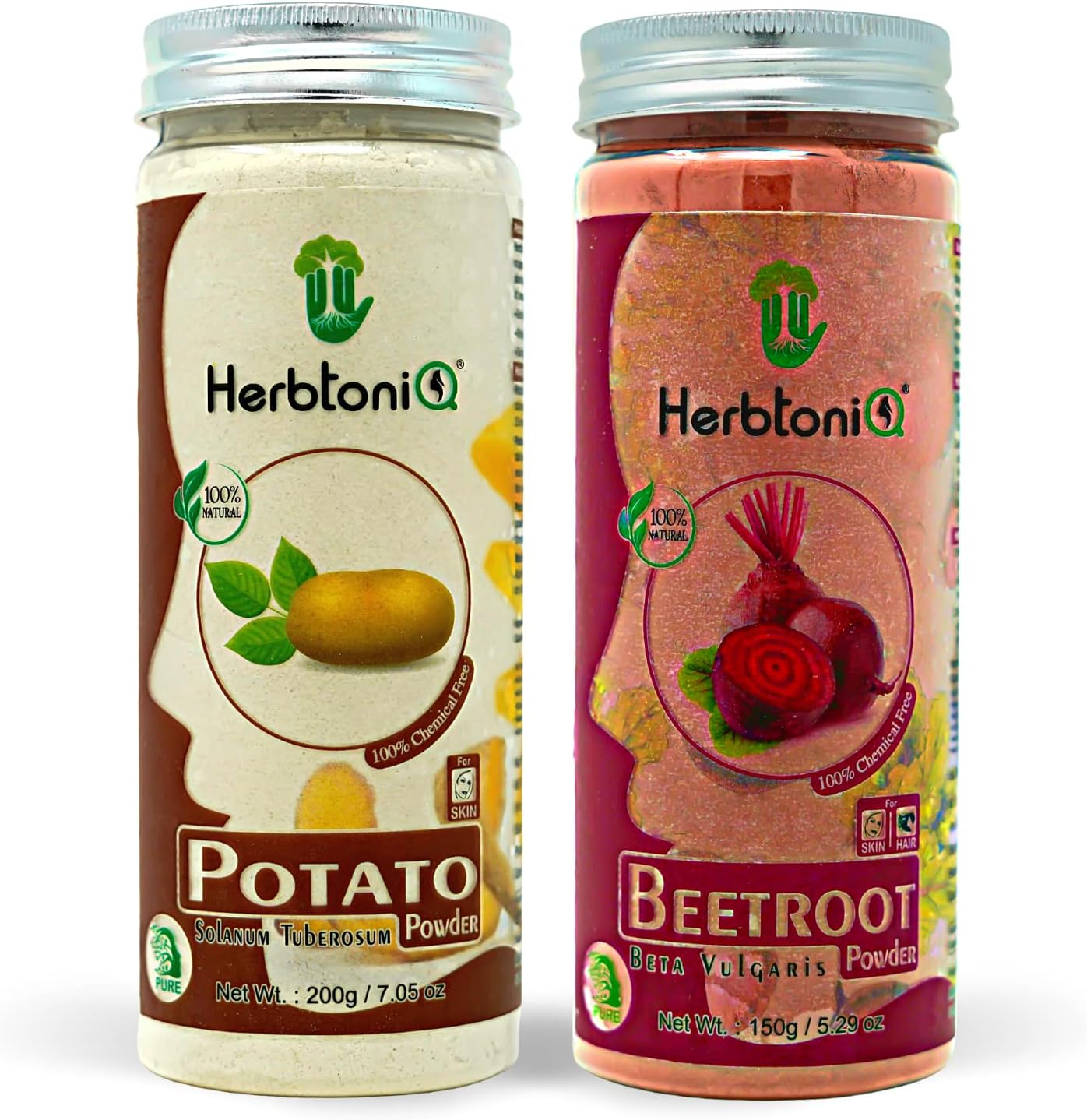 HerbtoniQ Potato and Beetroot Face Pack Powder for Glowing Skin | Combat Acne, Spot, Depigmentation, De Tan | Suitable for Homemade Skin Care DIYs | Unisex | Pack of 2 Products (Total 350g)