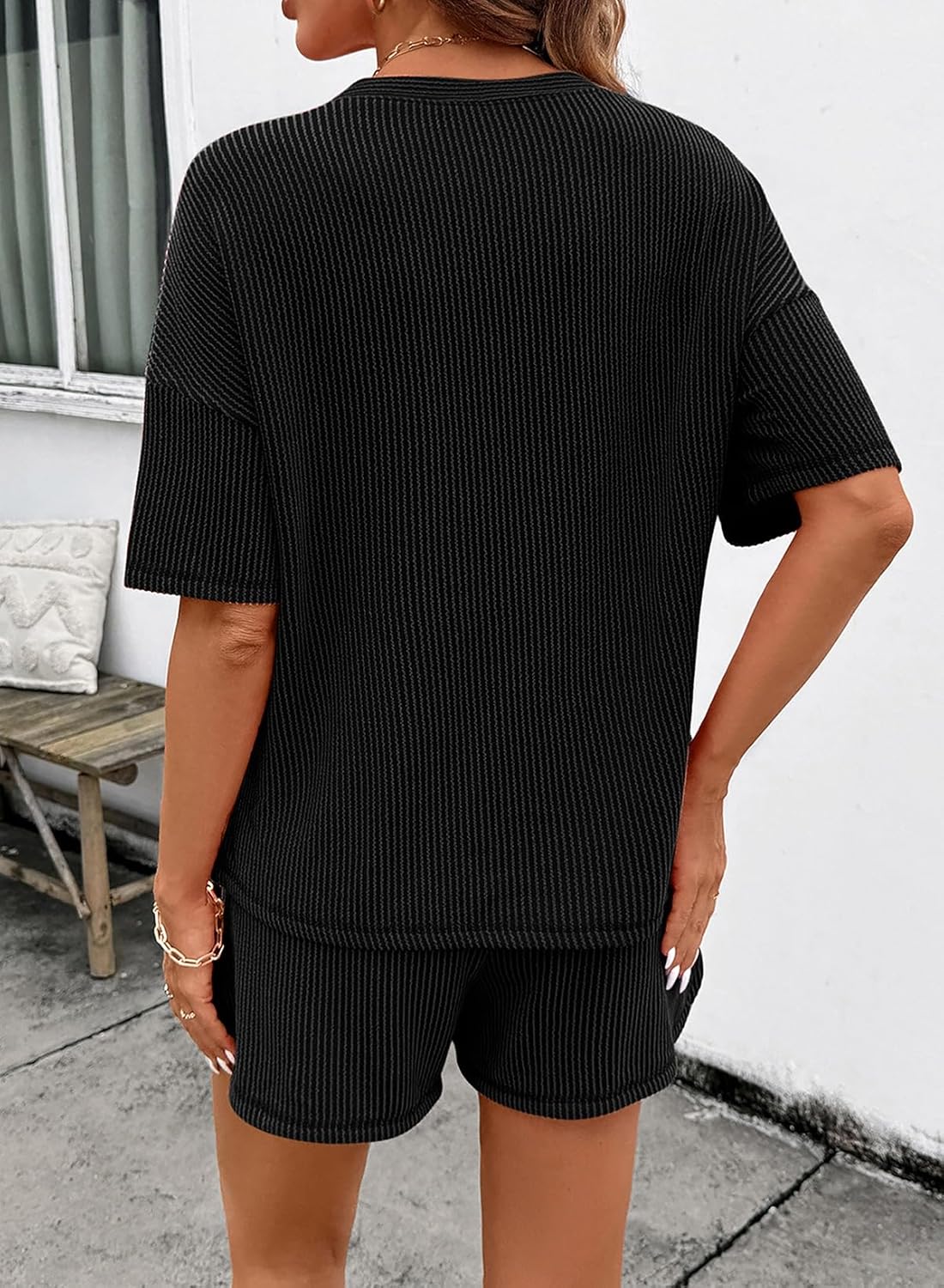 SHEWIN 2 Piece Sets for Women Summer Short Sleeve Shirts High Waisted Shorts with Pockets Lounge Matching Set - Image 5