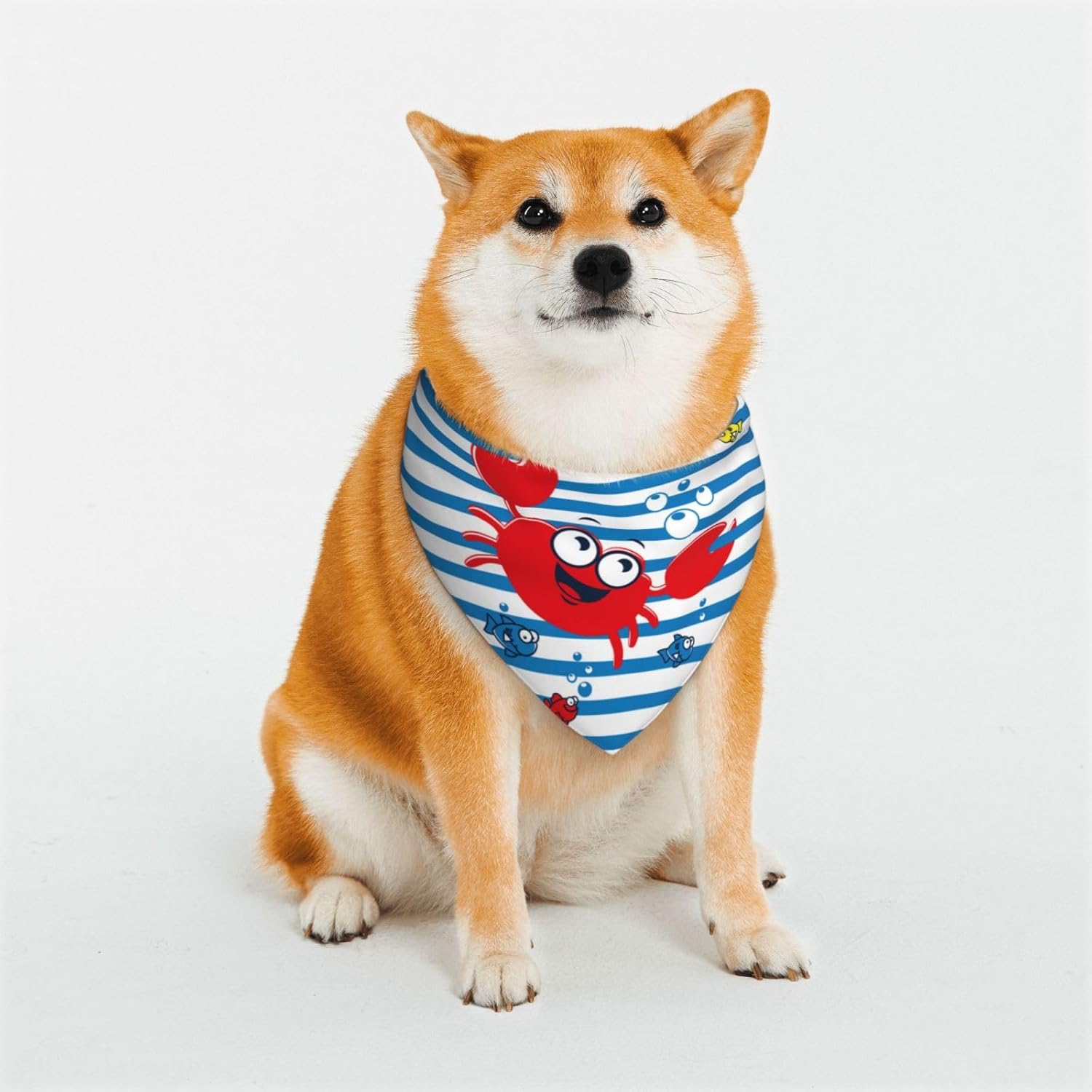 Red Funny Crab On Blue Stripe Pattern Dog Bandanas