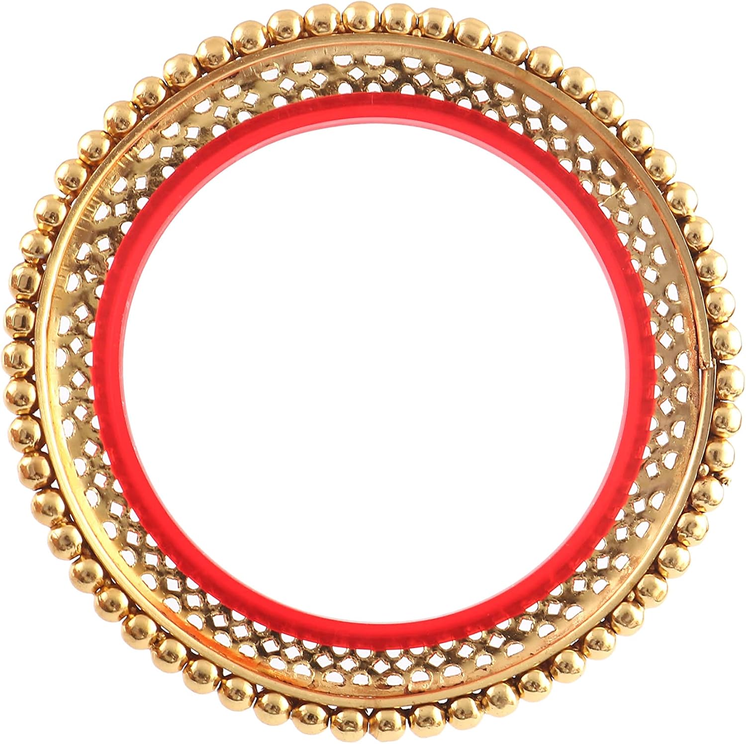 Jewar Bangles Set of 4, Traditional Rajasthani Gokhru Design, Two-Tone Gold Plated, Adorned with AD CZ Stones, Handmade Meena Work, Round Ball Brass Bangles, Fashion Jewelry for Women & Girls