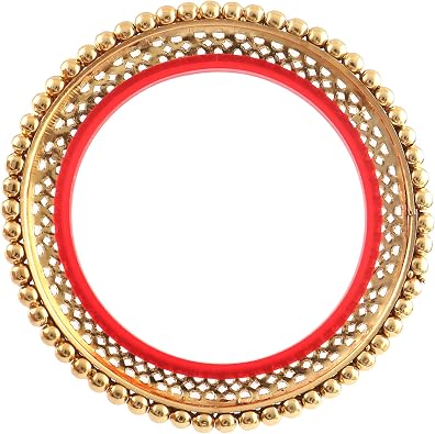 Jewar Bangles Set of 4, Traditional Rajasthani Gokhru Design, Two-Tone Gold Plated, Adorned with AD CZ Stones, Handmade Meena Work, Round Ball Brass Bangles, Fashion Jewelry for Women & Girls