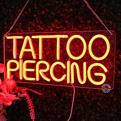 Miniatura 6 de Britrio TATTOO - Letrero de luz de neón para salón de tatuajes, estudio, piercing de oreja y cuerpo, decoración de pared LED divertida para tiendas,