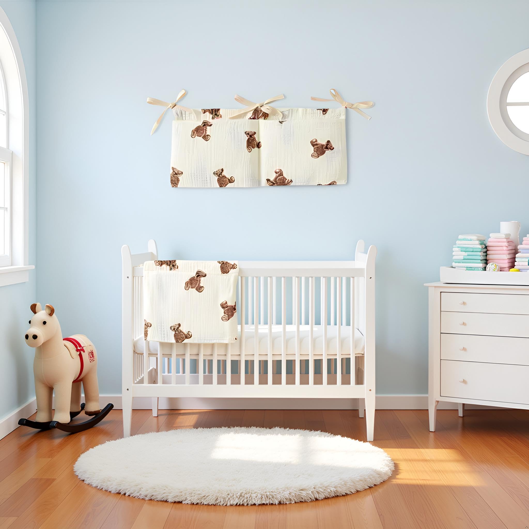 2Pcs White Bedside Hanging Bags Milk Bottle Bib-Storage Crib Organizer Baby Nappy-Dormitory Bed-Bunk Organizing Bag Nappy- Organizer - Image 3