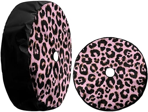 Miniatura 3 de Foruidea Funda para neumático de repuesto rosa leopardo con orificio de cámara de respaldo para remolque, RV, SUV y muchos vehículos, 17 pulgadas