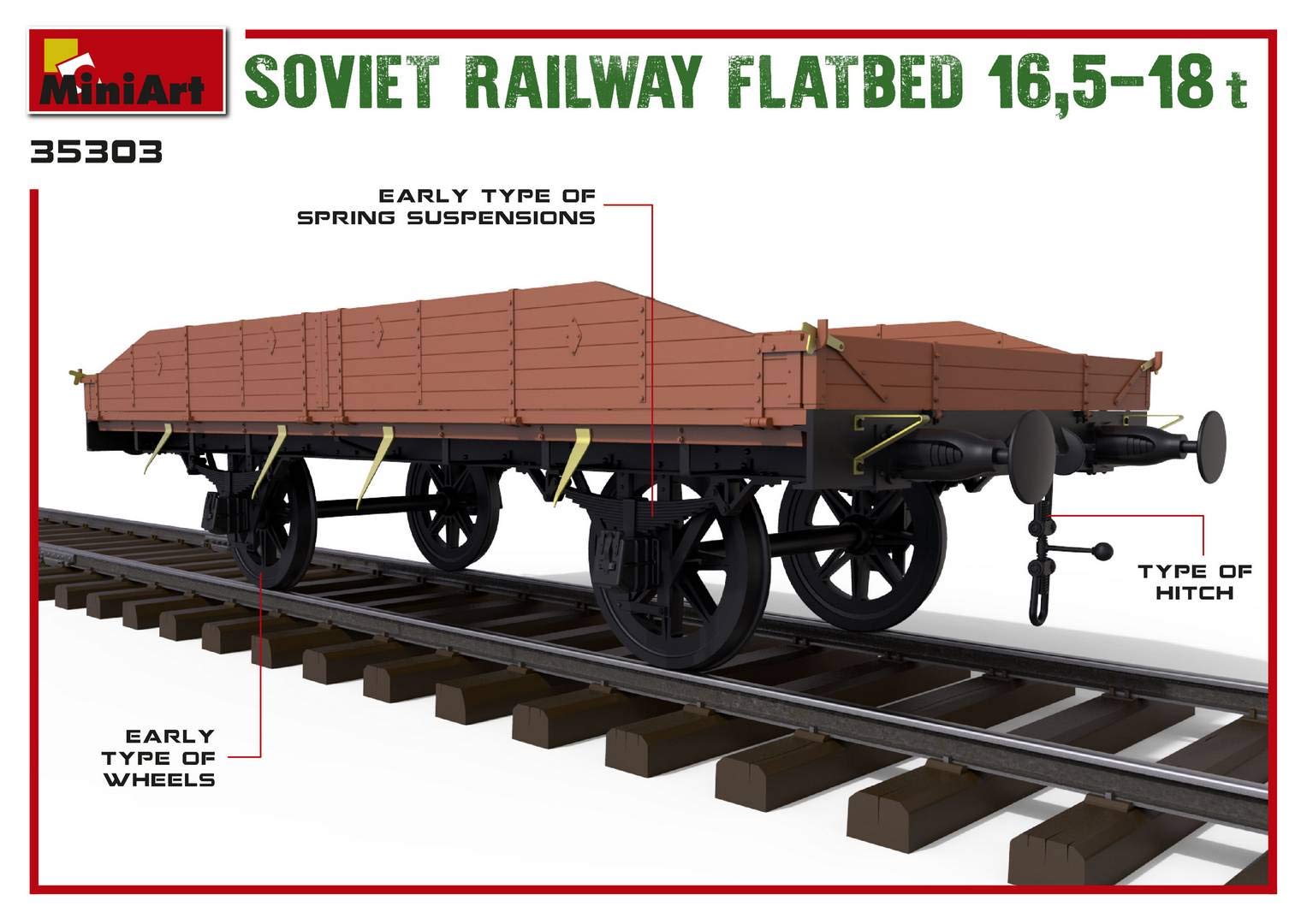 MiniArt 35303 1:35 Sov. Wagon à Plat 16,5-18 to.Réplique fidèle à l'original, modélisme, kit de Construction en Plastique, Bricolage, Loisirs, Collage, kit de modélisme, Assemblage, Non Peint, Gris