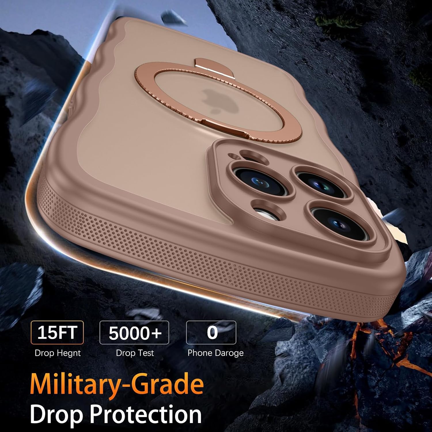 VENINGO for iPhone 15 Pro Max Case, Magnetic Slim Wave Translucent Matte Mag-Safe Invisible Ring Stand Shockproof Phone Cover for iPhone 15 Pro Max 6.7", Desert Brown - Image 8