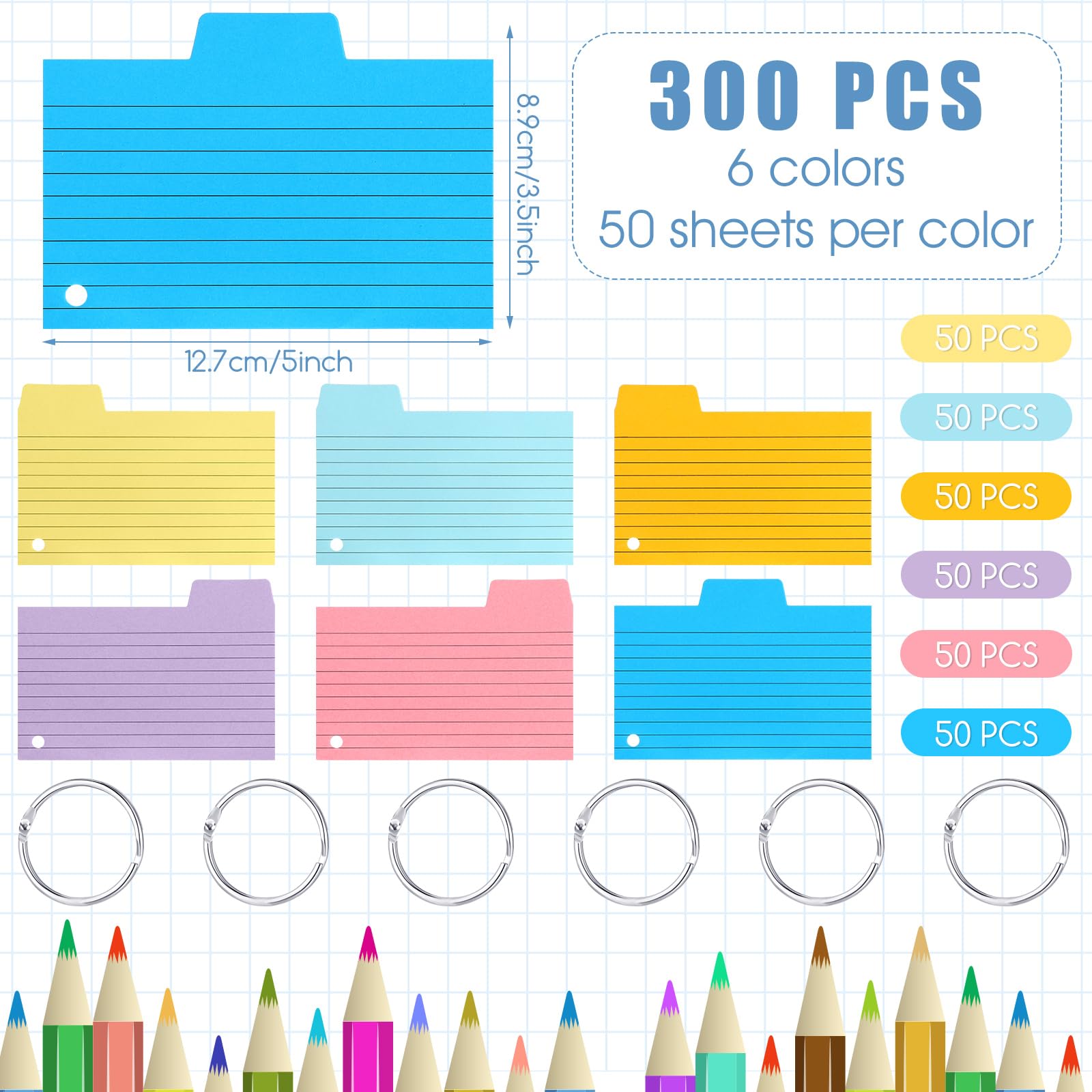 Tabbed Note Card Tabbed Index Cards 5×3 Inch, 300pcs Coloured Flash Cards Revision Cards ...