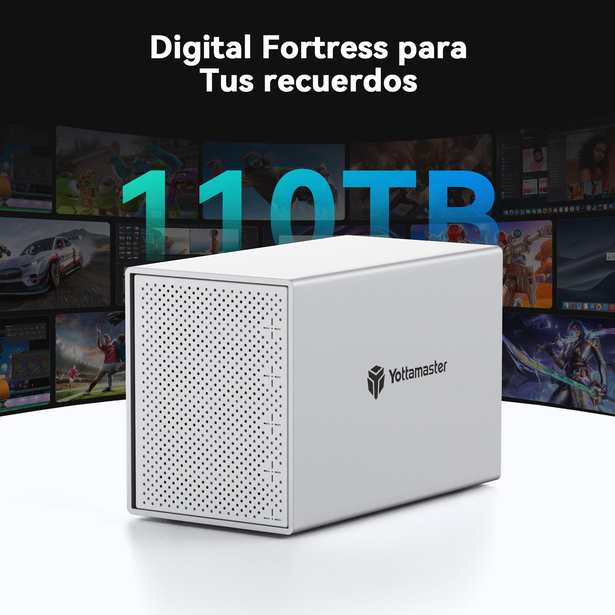 Yottamaster 5 Bahías Carcasa Discos Duros, Aluminio Esterno Hard Disk 3.5″/2.5″ SATA HDD, Ventilador silencioso 80 mm - USB3.0 a SATA3.0 6Gbps Soporta 4x22TB