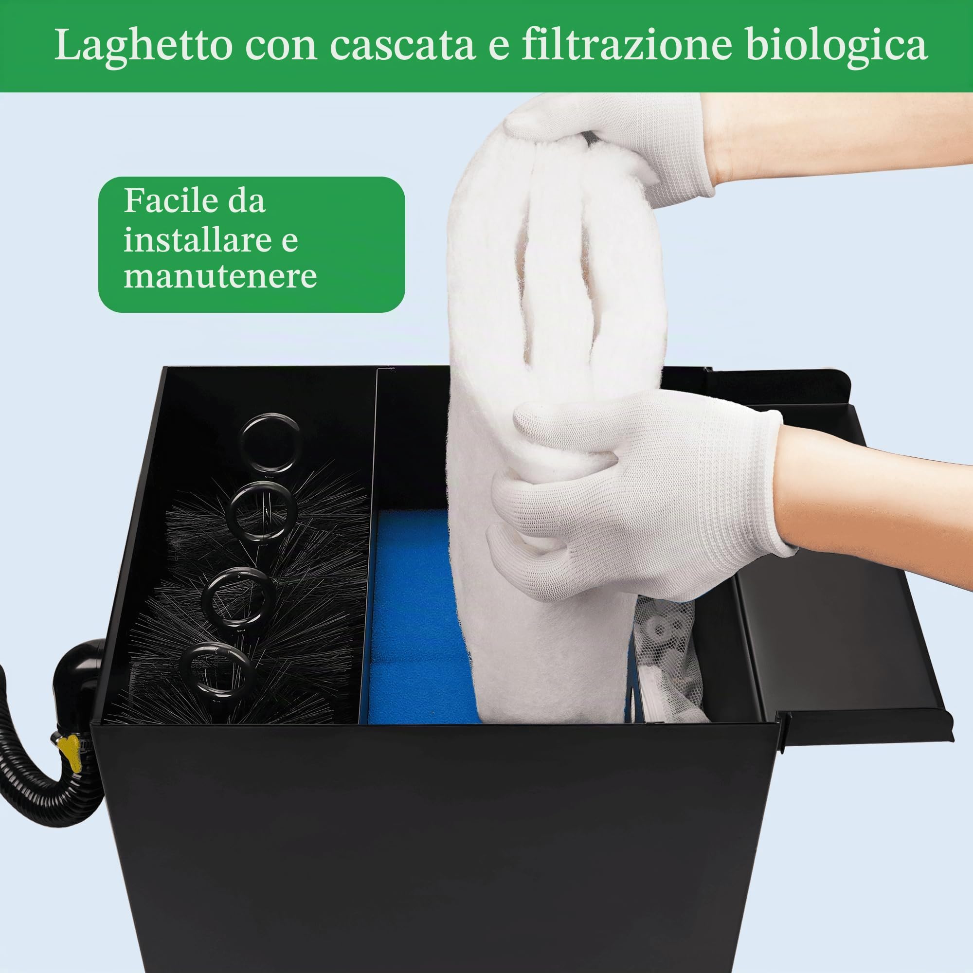 Biling Set Completo per Stagno, Acciaio Inossidabile Cascata con Filtro per laghetto, con Pompa per laghetto da 80 W, 4500 l/h, cascate, ruscelli da Giardino, Gioco d'Acqua
