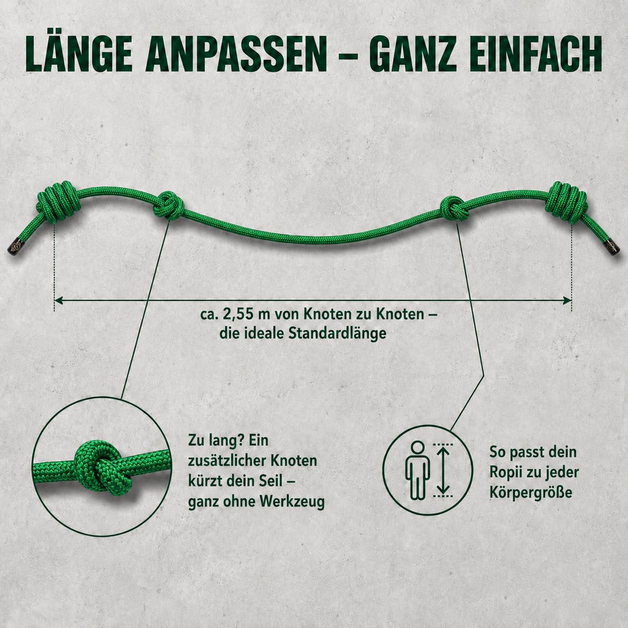 Ropii Rope Flow, corda ponderata in morbido poliestere per mobilità e coordinazione, annodata a mano, 3 pesi: circa 380 g, 500 g, 1 kg, progettata a Berlino