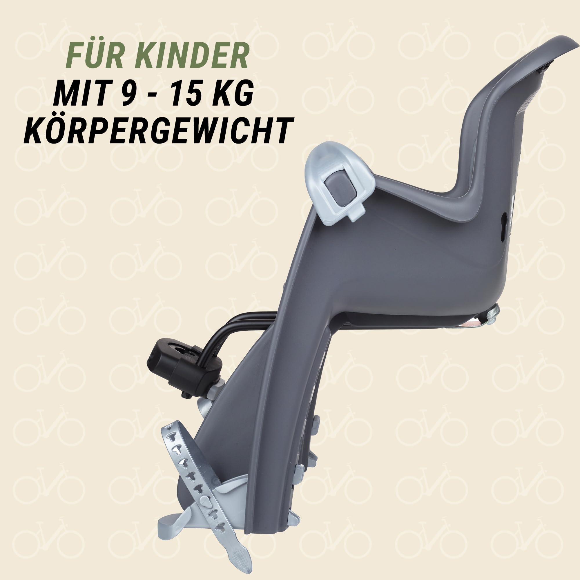 Prophete Siège de sécurité Bilby Junior pour enfants de 9 à 15 kg, idéal pour les vélos et les vélos électriques avec support simple à dégagement rapide et ceinture de sécurité réglable