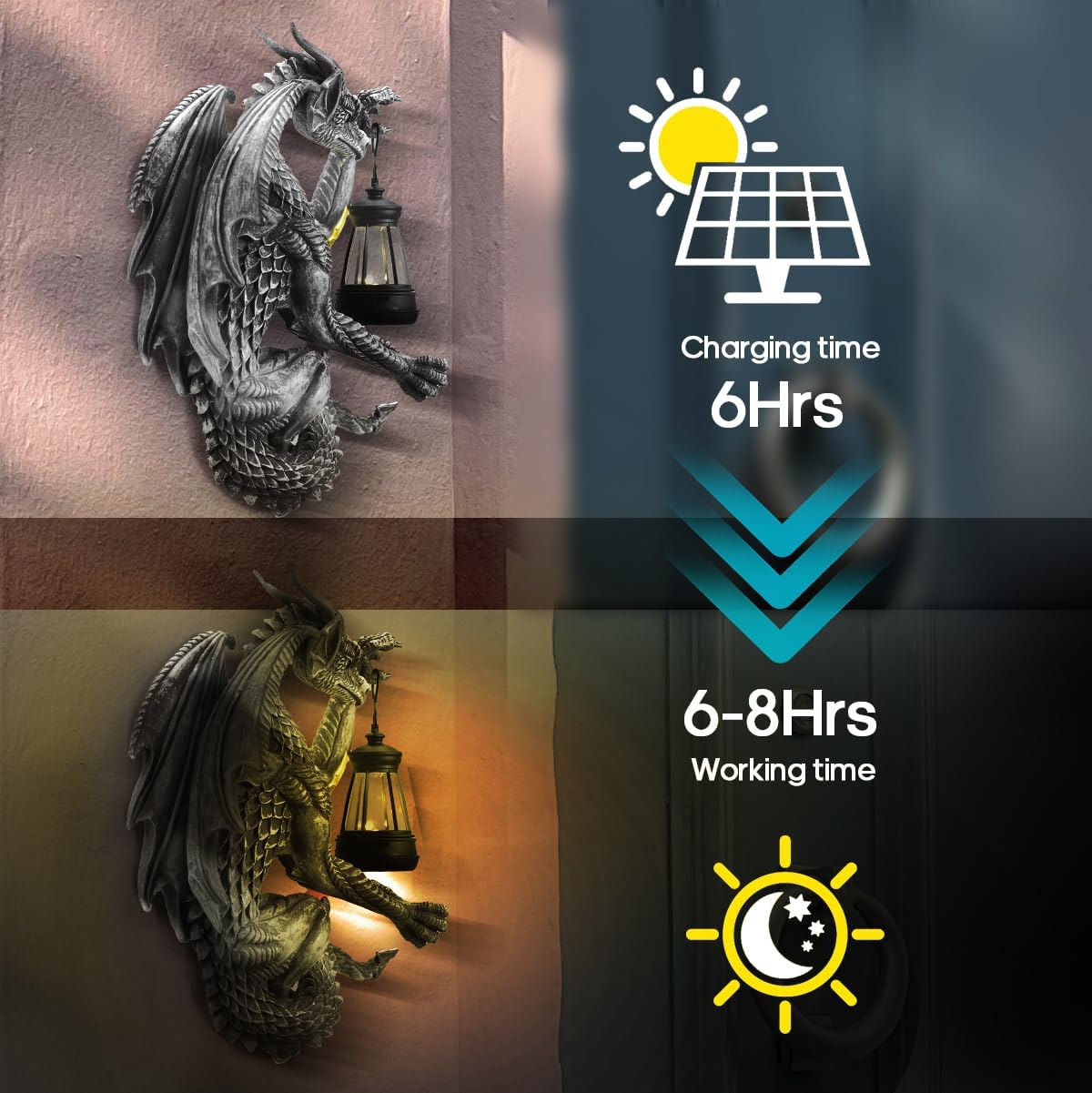 Dragon Outdoor Porch Decor Hugger with Solar Lantern Gothic, Dragon Statue Garden Lights, Gifts for Mom, Housewarming Gifts for Women, Gifts for Christmas, Ideal Dragon Garden Decor-Pair - Image 6