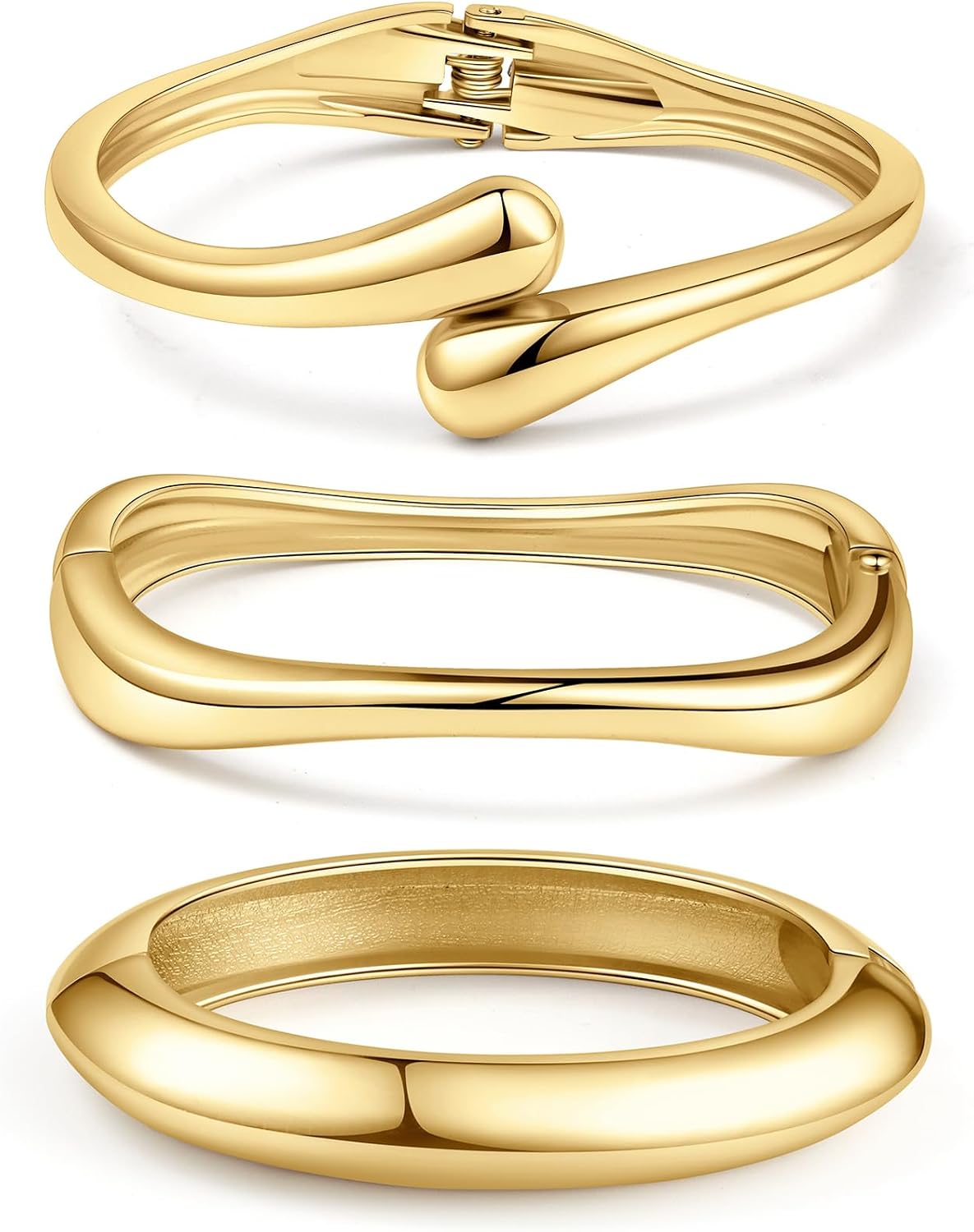WAINIS 3Pcs Chunky Gold Bangle Bracelets for Women