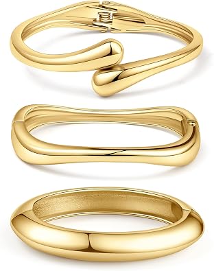 WAINIS 3Pcs Chunky Gold Bangle Bracelets for Women