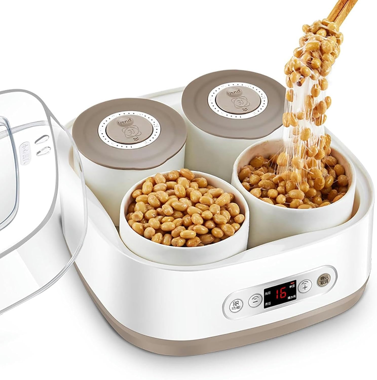Natto Machine, Smart Fermentation Machine 1.5 L with 4 Ceramic Containers, Constant Intelligent Temperature of 40 ℃ to Make Yogurt and Prepare Natto
