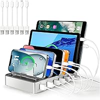 Vista 1 de Charging Station for Multiple Devices, 300W Fast Charging 6 Port Charging Station - Compatible with iPhone iPad Android Tablets, Home Office Travel