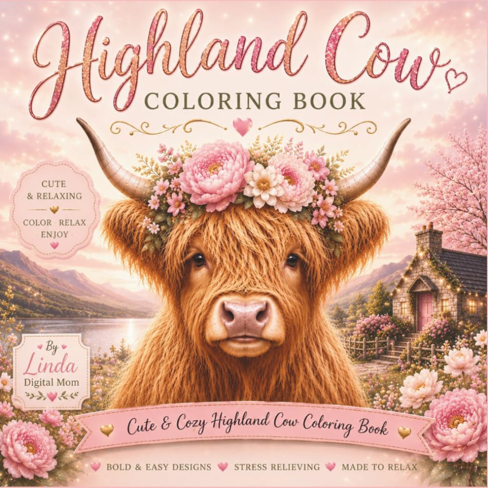 Highland Cow Coloring Book: Bold and Easy Cozy Coloring Book