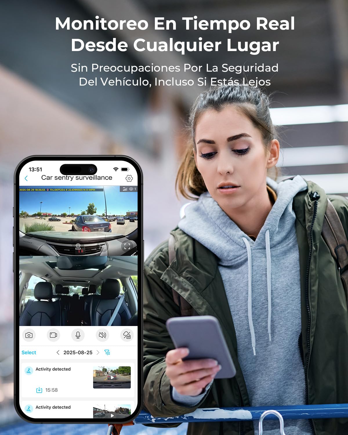 4G LTE Dash CAM para Coche 2K+1080P, Modo de Estacionamiento 24/7, GPS, OBD, Sensor G, App Alertas y Vista en Directo, Visión Nocturna, Grabación en Bucle, Tarjeta SD 32GB Incluida