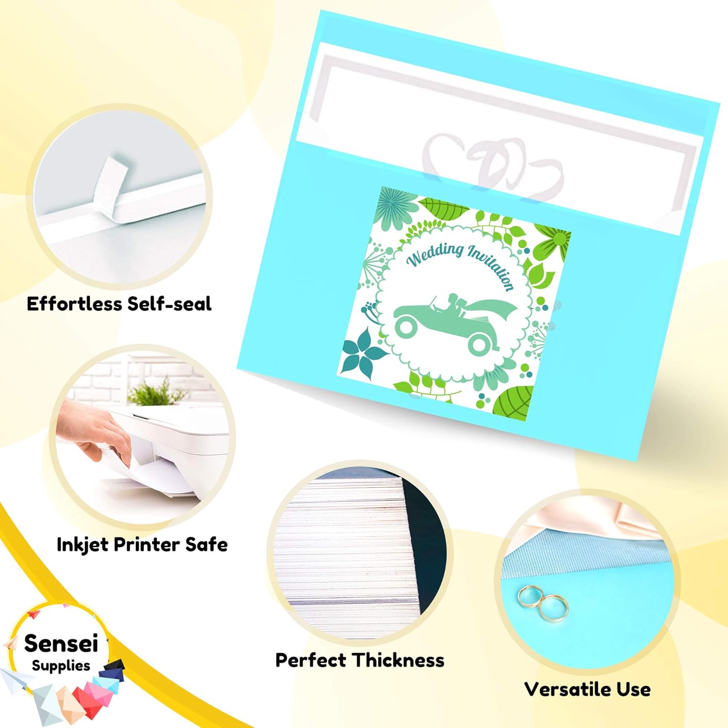 110 5x7 Light Blue Invitation Envelopes - for 5x7 Cards - A7 - (5 ¼ x 7 ¼ inches) - Perfect for Weddings, Graduation, Baby Shower - 120 GSM - Peel, Press & Self Seal - Square Flap