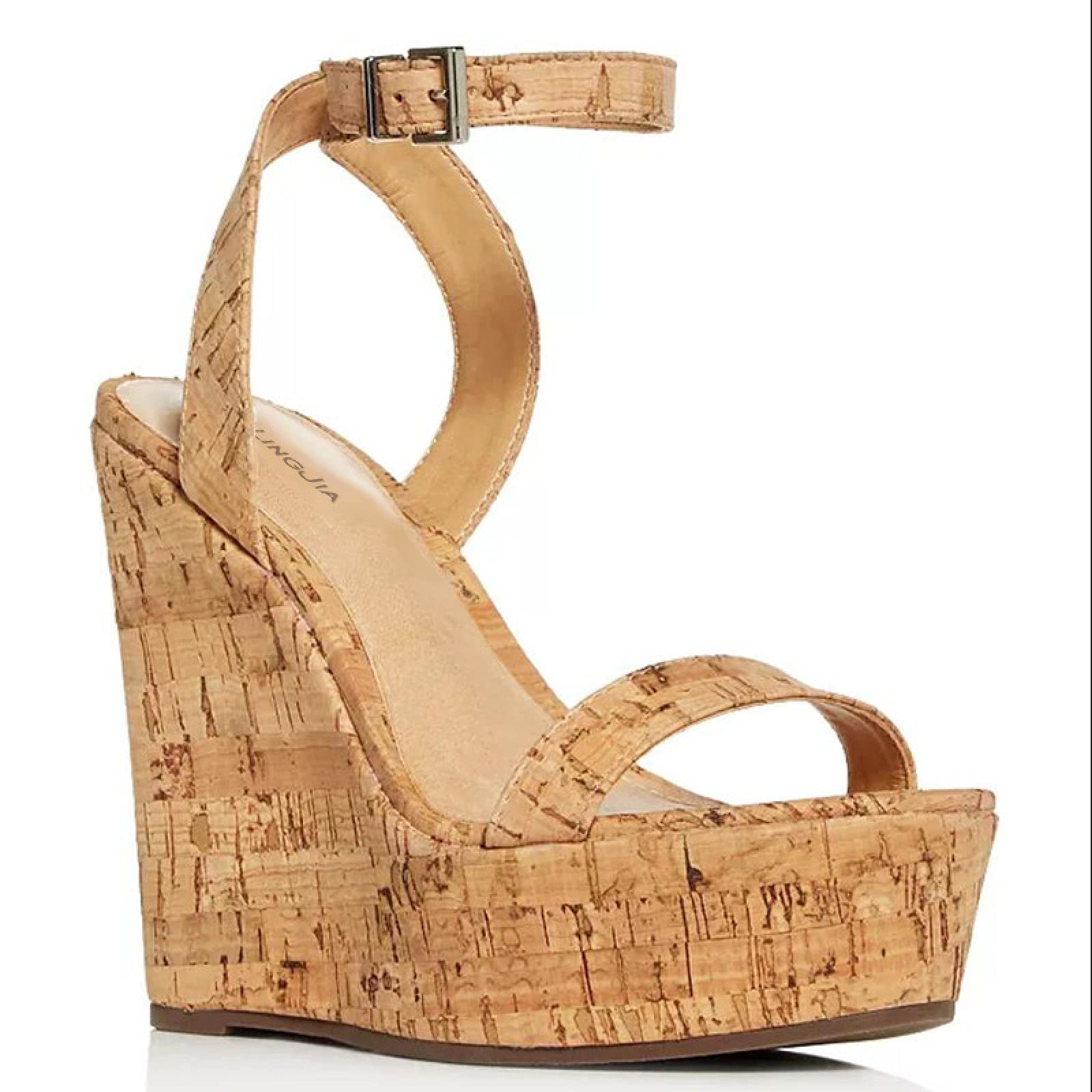 Tacchi Donna Sandali con Zeppa da Donna con Fibbia alla Caviglia con Grana di Legno 46 Sexy con Tacco Alto,Woodgrain-39