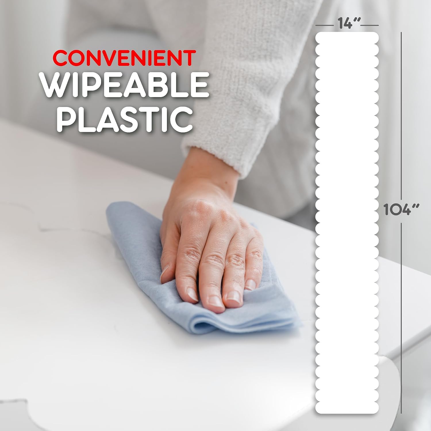 White Scallop Table Runner, Disposable Plastic, 5 Pack, 14x108in