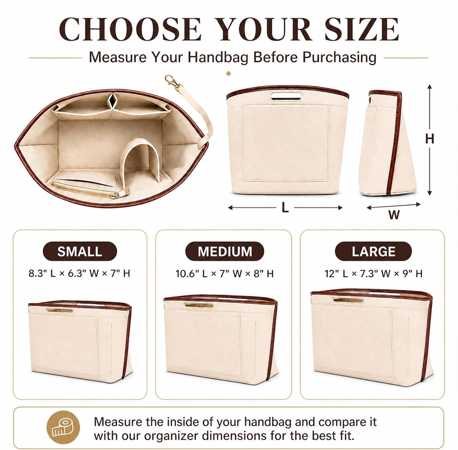 Purse Organizer Insert, Felt Handbag Organizer with 9 Compartments, Zipper Pocket, Key Leash and Bottle Holder, Tote Bag Insert for Daily Use, Travel and Work image 2