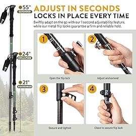 100% Carbon Fiber Trekking Poles by USA Brand - Ultra Strong Lightweight Collapsible Hiking Poles with EVA Foam Grips & Quick Adjustable Flip Locks
