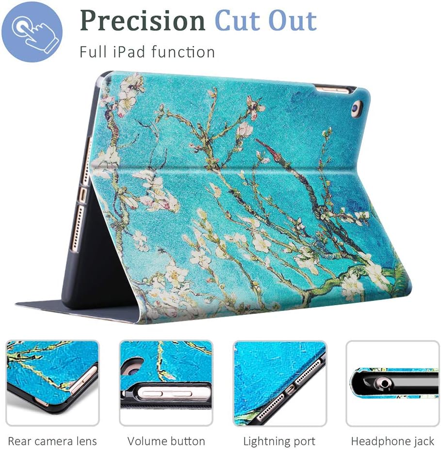 HBorna iPad 9.7 2018/2017 Case, iPad Air/iPad Air 2 Case, Soft Rubber Back Cover, Adjustable Stand Folio Cover, Auto Wake/Sleep Smart Case for Apple 6th 5th Gen, Blossom
