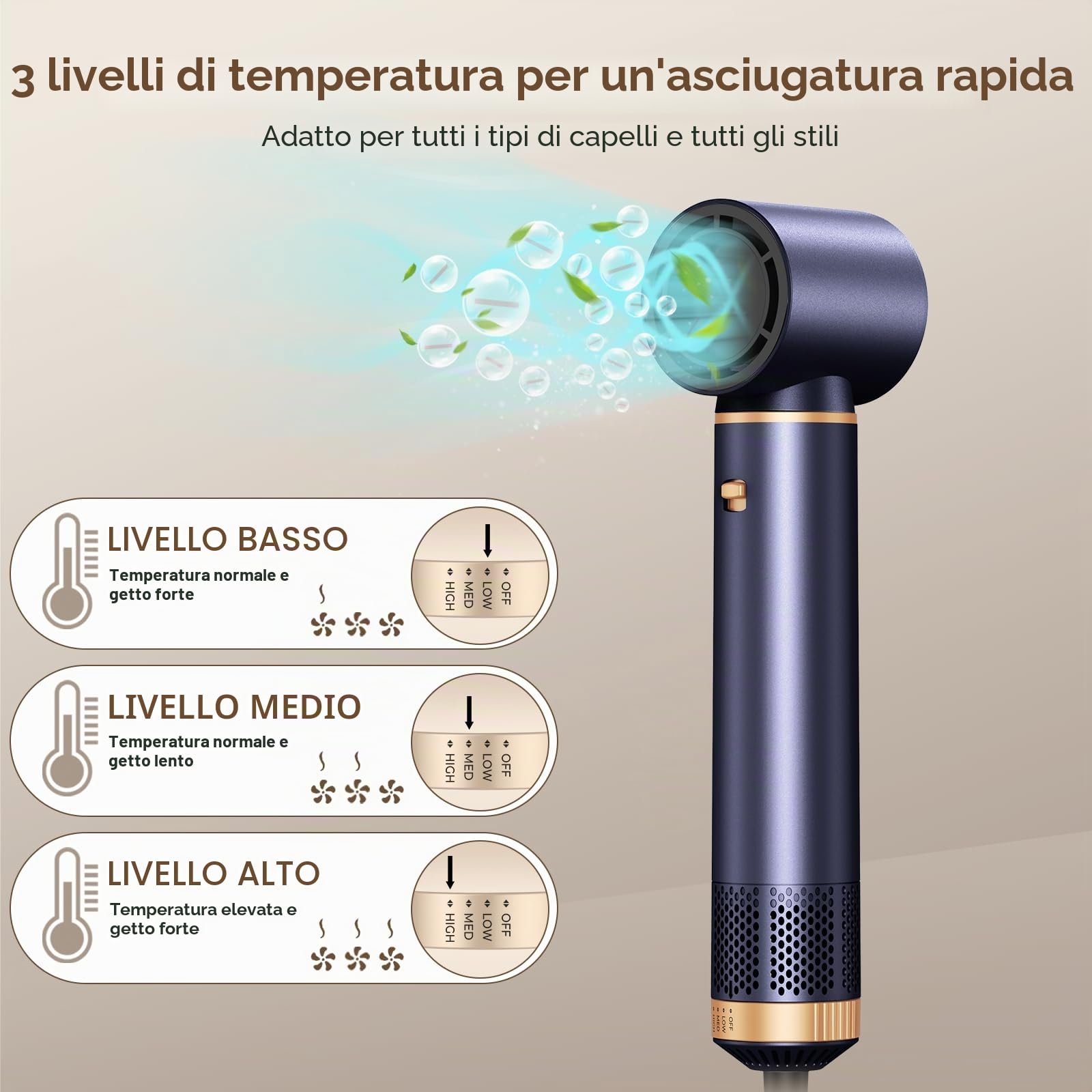 UKLISS Spazzola Asciugacapelli & Hair Styler 5 in 1, Airstyler con Arricciacapelli Automatico, Hair Dryer, Spazzola ad Aria Calda, Spazzola Lisciante Capelli per Ricci, Volumizzante, Lisciante - Blu