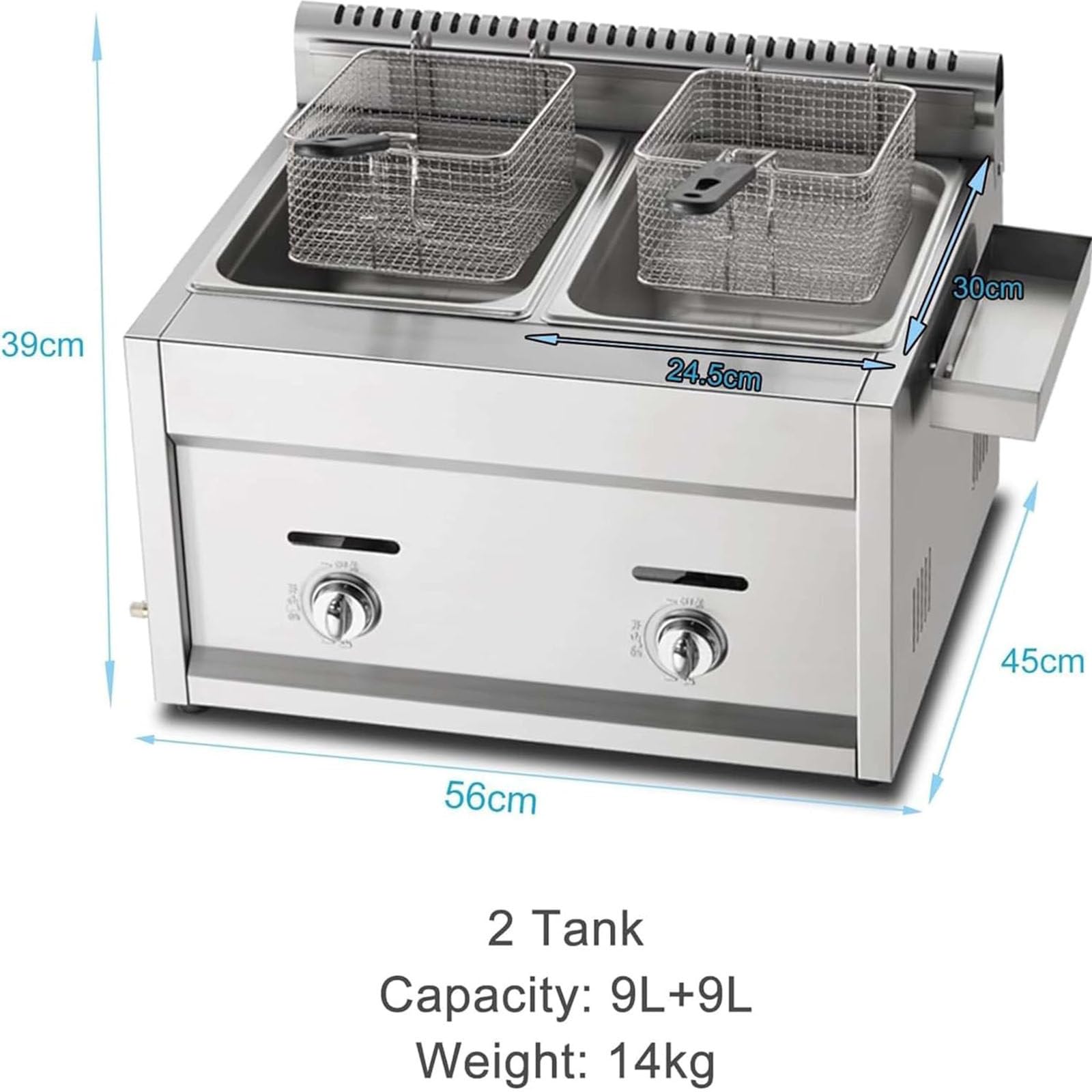 PixCy Freidora De Gas, Freidoras Industriales, Freidora a Gas Comercial, Freidora De Cocina, Encimera a Gas Profesional De Alta Capacidad,para Cocinar Alimentos,2tank