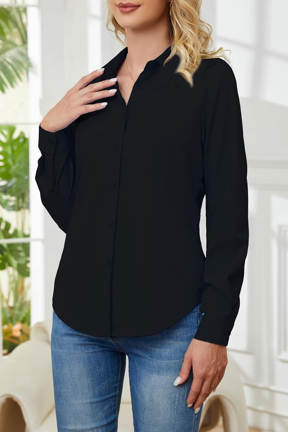 Wrinkle Free Womens Button Down Shirts for Women Long Sleeve Stretch Business Office Formal Work Blouses Tops - Image 2