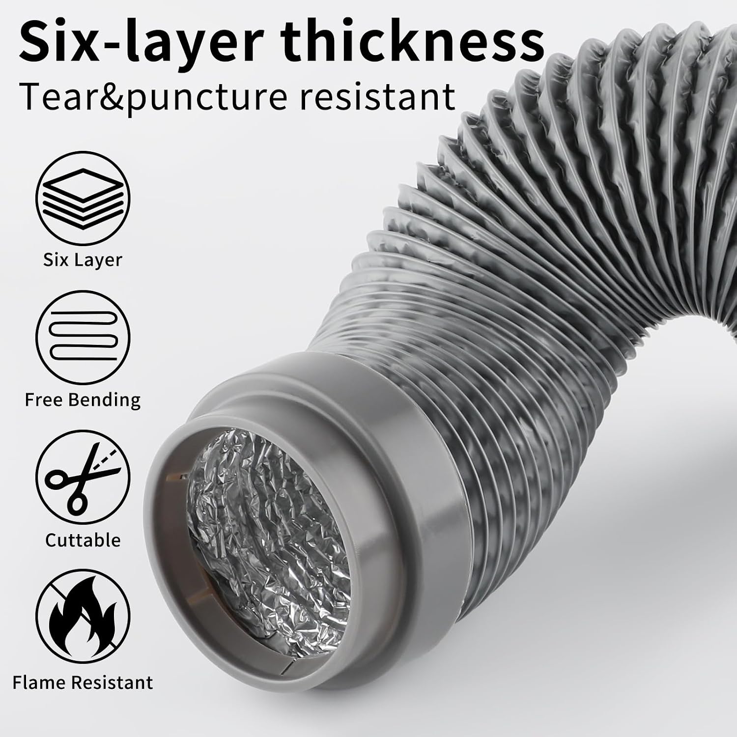 5FT Dryer Vent Hose 4 Inch, Heavy Duty 5-Layer Flexible Aluminum Dryer Duct with Rubber Seal Connectors, Universal Heat Resistant Dryer Exhaust Hose for Tight Spaces, Easy-Install Dryer Vent Kit