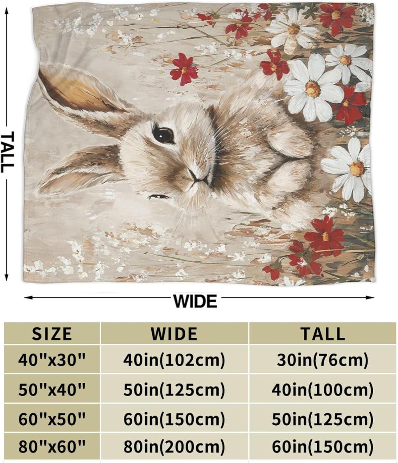 Farmhouse Rabbit Blanket Rustic Bunny Throw Blanket Country Soft Cozy Fleece Fuzzy Stuff Plush Flannel Gifts for Girls Women Boys Kids Adults 40''x50'' - Image 3